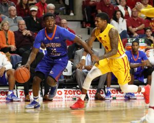 Nov 11, 2016; Ames, IA, USA; Savannah State Tigers guard Isaiah Felder (15) drives past Iowa State Cyclones guard Donovan Jackson (4) at James H. Hilton Coliseum. The Cyclones beat the Tigers 113-71. Mandatory Credit: Reese Strickland-USA TODAY Sports