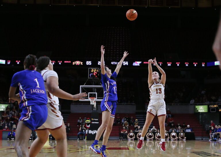 ISU’s Hannah Belanger nets six 3-pointers, scores her 2,000th career point in 69-61 win over Kansas