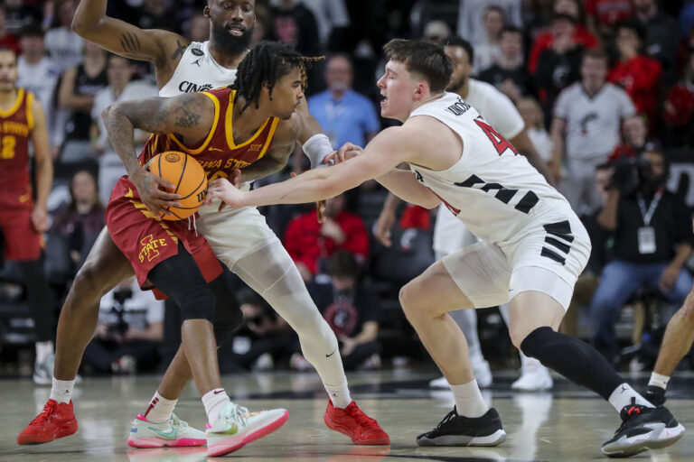 No. 10 Iowa State subdues Cincinnati, 68-59, on the road to climb into a tie atop the Big 12 standings